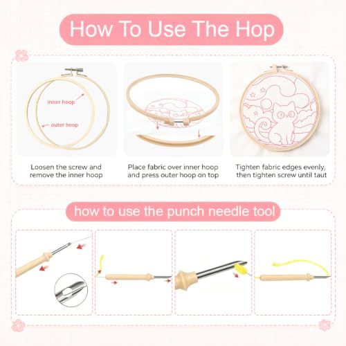 BEUNITONE 2 Pcs Cat & Starry Sky Punch Needle Kits for Adults Beginner - color: 02-Cat and Sky