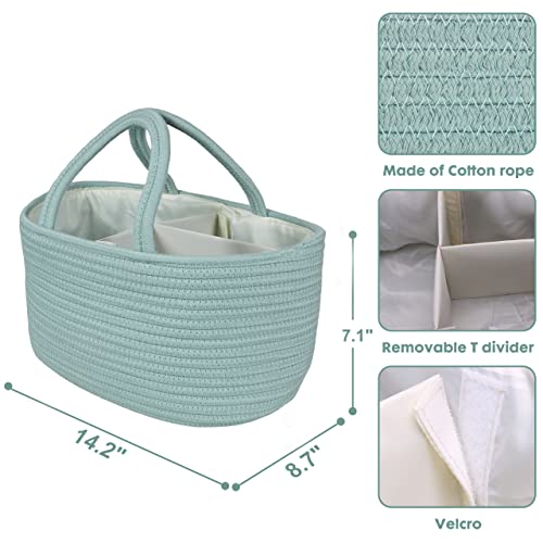 XUANGUO Cotton Rope Baby Diaper Caddy Organizer Basket Light Green - color: light green, size: Regular