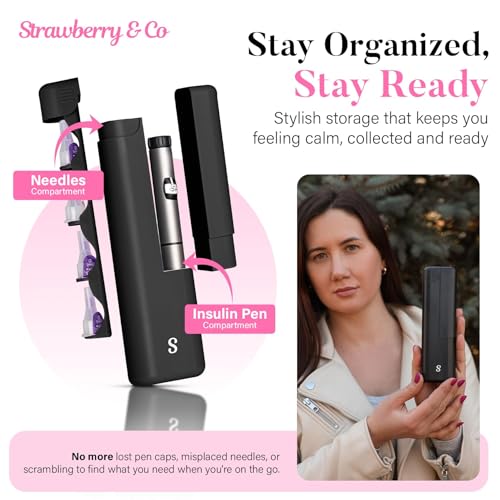 STRAWBERRY & CO Insulin Cooler Travel Case - Built-in Sharps Dispenser & Temperature-Control Organizer (Black) - color: Black