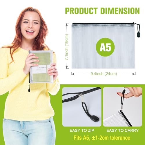 A5 Mesh Zipper Pouch Bag, 6PCS Waterproof Plastic Mesh Zipper Bag, Black - color: Black, size: A5 (9.4×7.1 inch)