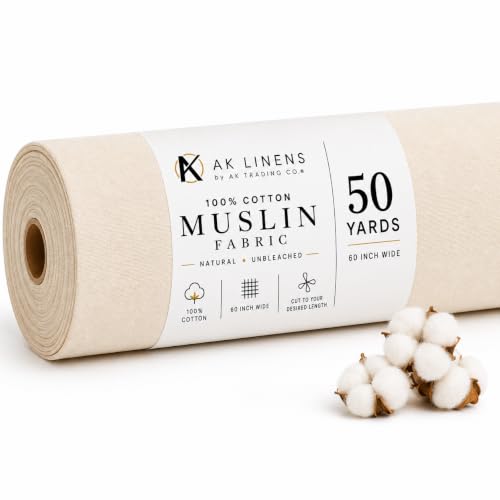 AK Trading Co. 60" Wide Natural Muslin Fabric, 100% Cotton Fabric, Unbleached 50 Yards - size: 50 YARDS