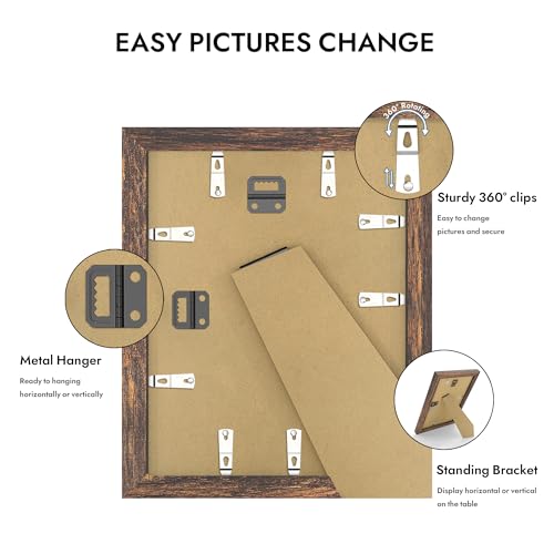 Hongkee 9x11 Picture Frame with Real Glass Wood Frame, 1 Pack(with Mat 7x9) - color: Rustic Brown, size: 9X11 in