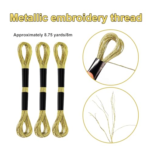 6 Skeins Embroidery Threads, Metallic Embroidery Floss (Gold) - color: Gold