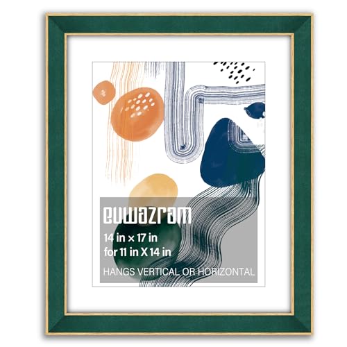 Suede 14x17 Frame - Single Frame, Christmas Elegant Green 14 x 17 Poster Frame with Mat for 11x14, 14x17 Picture Frames for Artwork, Puzzles, Photos and Movie Posters - color: Green, size: 14" x 17" / 11" x 14" mat