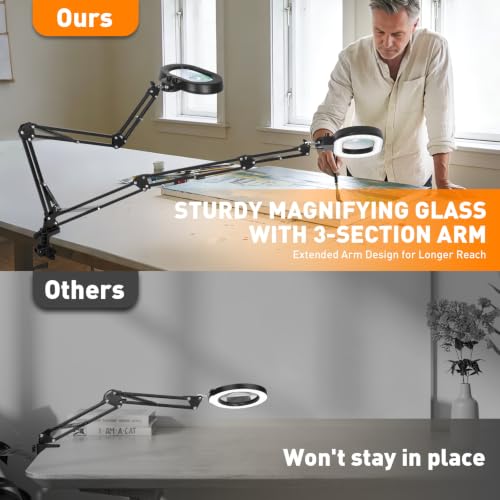 Magnifying Glass with Light and Clamp, 5in 12X 30X Extended Arm - size: 5IN-2