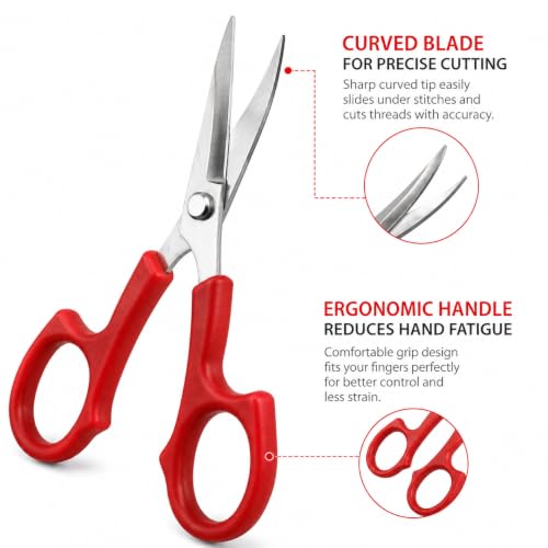 Sewing Seam Ripper Tool,Stitch Remover and Thread Cutter with 2Big+2Small Seam Rippers,1 Pack Thread Snips,1Pack 5”Scissor - color: Classic Red