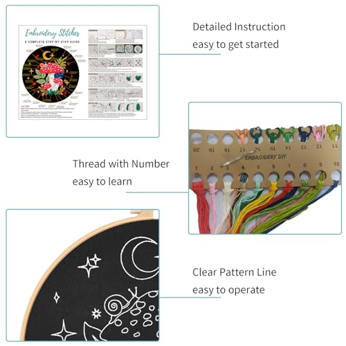 Nuberlic Mushroom Embroidery Kits for Beginner Adults - color: Kit 3