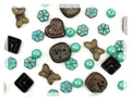 45+ pcs (2.1oz=60g) of Focal Glass Bead Mix with Table-Cut Flower and Butterfly Beads, PG Turqouise Brown Brass - color: Focal Brown Turqouise