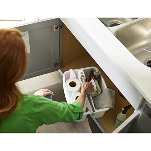 Gracious Living Storage Caddy, 2-Compartment Portable Plastic Tote with Handle for Cleaning Supplies, Craft Organization, & Makeup, White/Gray - size: 1 Pack