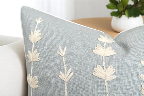 VAGMINE Embroidered Wildflower 20x20 Throw Pillow Cover, Robins Egg - color: Robins Egg-daisy, size: 20" x 20" (Pack of 1)