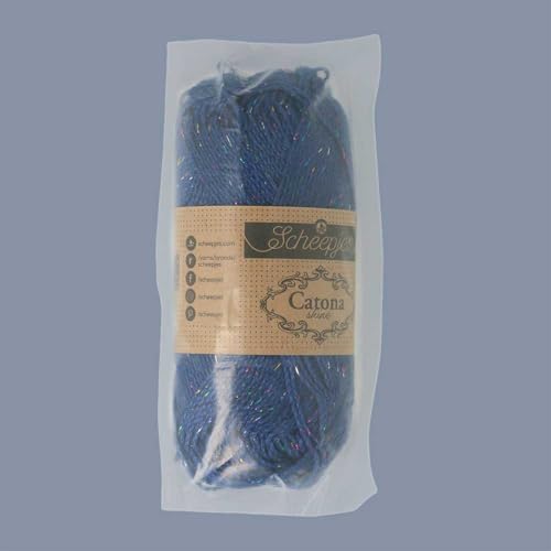 Scheepjes Catona Shine Yarn 50g – 527-R Midnight Rainbow, Cotton & Metal - color: 527-R Midnight - Rainbow