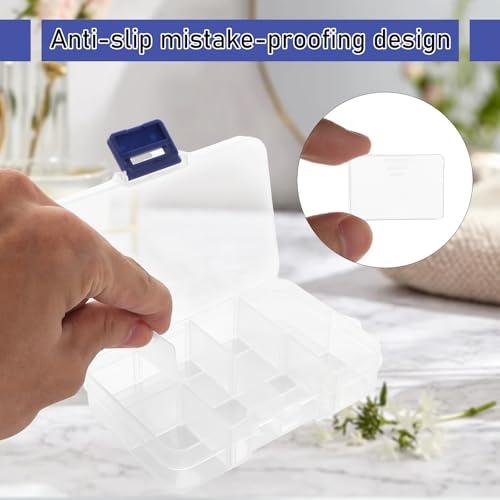 12 Pack 8 Grids Small Plastic Divider Organizer Box, Clear Bead Storage Container with Removable Dividers, Grid Compartment for Small Parts, Screw and Craft, 4.1"x 2.6"x 0.9"