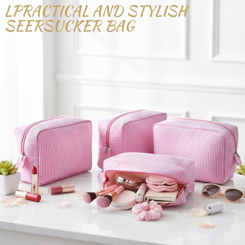 Sanwuta 3 Pcs Seersucker Makeup Bags, Light Pink - color: Light Pink