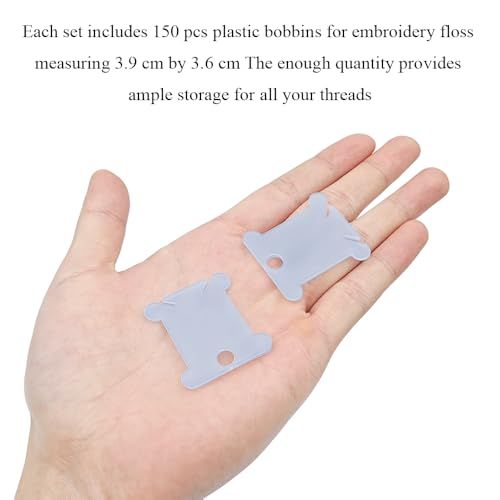 150Pcs Plastic Embroidery Floss Bobbins，Clear Blue Cross Stitch Bobbins, Plastic Thread Organizer Cards for Embroidery Floss Storage, SATONBEYI - color: Clear Blue