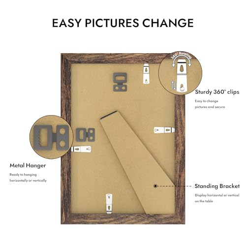 Hongkee 6x9 Picture Frame with Real Glass Wood Frame, 1 Pack (with Mat 5x8) - color: Rustic Brown, size: 6X9 in