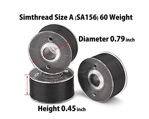 Simthread 25pcs Size A SA156 60WT Prewound Bobbin Thread - Black - color: 60wt Black
