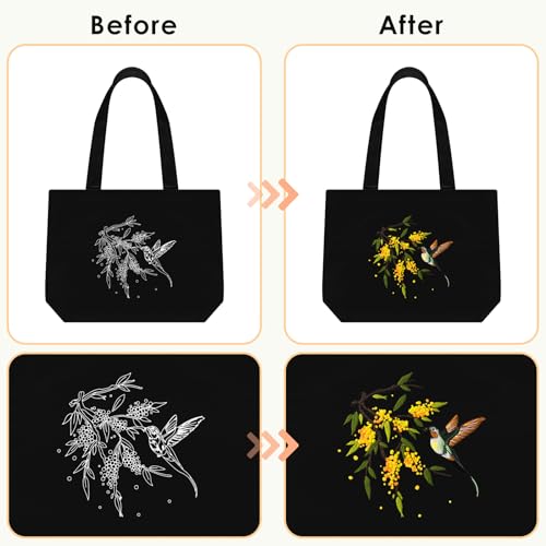 ERKOON Embroidery Canvas Tote Bag for Beginners, Floral Arts Crafts Cross Stitch Kits for Adults Including Stamped Embroidery Bag with Hoops, Needle, Instruction and Color Threads (Hummingbird) - color: Hummingbird