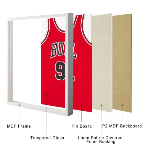 16x20 Large Shadow Box Picture Frame with Soft Linen Back, White Wooden Jersey Frame Memory Display Case with Tempered Glass Cover for Wall Display - color: White, size: 16x20