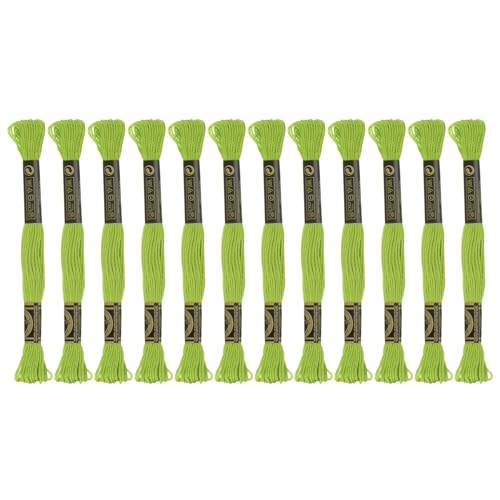 HARFINGTON 12 Skeins Embroidery Floss 8m Each Egyptian Long Fiber Cotton Cross Stitch Thread 26S/2x6 for Embroidery Projects Bracelet, Bright Green - color: Bright Green