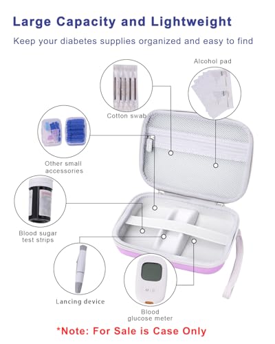 Diabetic Supplies Travel Case for Glucose Meter Diabetes Testing Kit-Violet - color: Violet