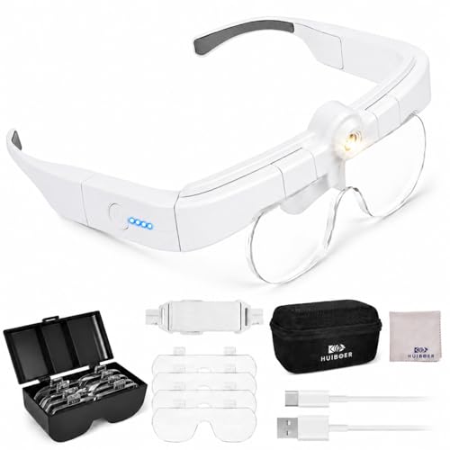 Head Magnifying Glass with Light, Headband Magnifier for Close Work - color: White
