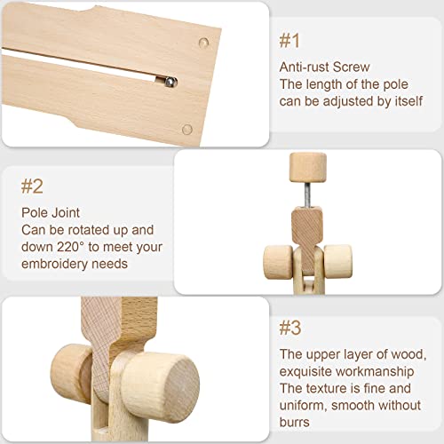 Embroidery Frame Stand - Adjustable Cross Stitch Scroll Frame, Beech Wood Quilt Frame Needlepoint Holder Floor Table Lap Stand Embroidery Hoop Holder for Stitching Sewing Craft
