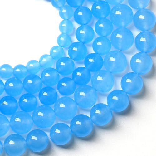 10MM Natural Stone Aquamarine Blue Chalcedony Beads Round Loose Beads for Jewelry Making Bracelet 72pcs 2 Strands 32" - color: Aquamarine, size: 10mm