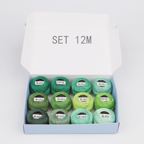 Size 8 Double Mercerized Egyptian Long Staple Cotton Pearl Thread 12 Gradient Colors per Box 5 Grams Ball Rainbow Color Embroidery Thread for Crochet Cross Stitch Hand Embroidery (12M) - color: 12M