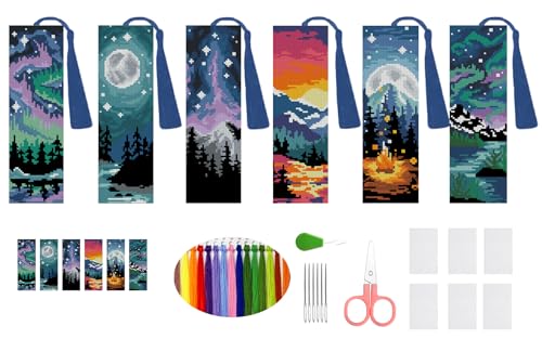 DYAIANGMU 6 Pcs Cross Stitch Bookmark Kit for Adults Beginner 2.3x7.8 inch - color: SQY006
