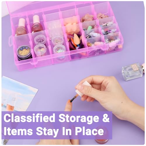 False Nail Container, Cosics Bright Pink 36-Gird Plastic Nail Art Organizers Storage Box with Adjustable Dividers, False Jewelry Diamonds Charms Nail 3D Decorations Manicure Accessory Holder Case - color: Pink, size: 36 Grids-1 Pack