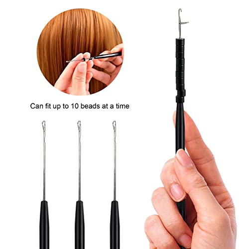 NEWISHTOOL Stainless Steel Hair Extensions Loop Needle Pulling Hook Tool, 3 PCS Micro Needle Threader Wire Pulling Crochet Hook Tools for Silicone MicroLink Beads Rings and Feathers Extensions - color: Black, size: Pulling Hook