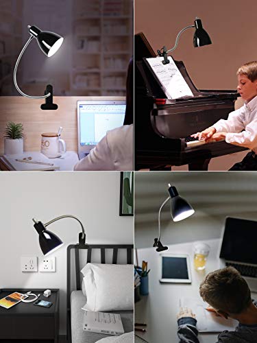 LALISU Desk lamp Eye-Caring Table Lamps, 360°Rotation Gooseneck Clip Lamp - color: Black