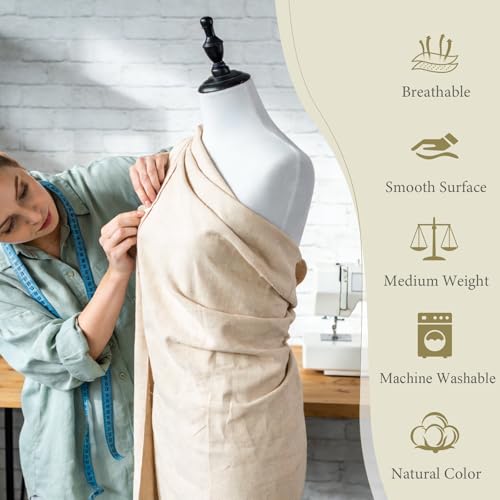 Rindion 100% Cotton Fabric, 63 in x 1.3 Yard Unbleached Muslin Fabric, Medium Weight Linen Fabric by The Yard for Sewing Embroidery, Garments, Arts and Crafts