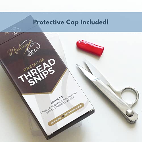 Madam Sew Thread Snips for Sewing – Spring Action Thread Cutter Tool with Razor-Sharp Stainless-Steel Blades for Quilting, Embroidery, Dressmaking – Light, Ergonomic Thread Scissors with Blade Cap