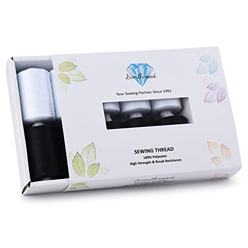 Simthread All Purpose Sewing Thread, 10 Spool (5 White+ 5 Black) 1000 Yards Each Bobbin Polyester Thread for Sewing, Handy Polyester Sewing Threads for Sewing Machine - (White and Black Series) - color: white and black series