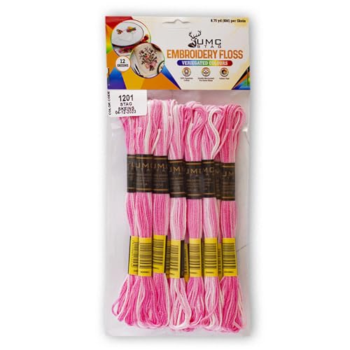 Pack of 12 Premium Embroidery Thread | 100% Egyptian Cotton Premium Skeins | Cross Stitch Embroidery Floss | Oeko TEX Certified | Ideal for Arts & Crafts (Light Pink Variegated 1201) - color: Light Pink Variegated 1201