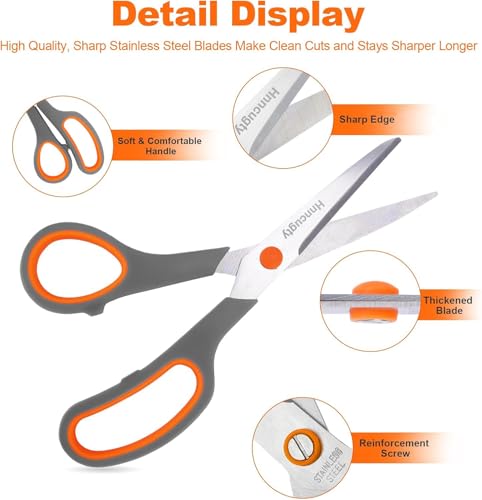 Scissors for Office School Supplies, Hnncugty 8"Scissors All Purpose 6 Pack - color: 6 Pack Black Grey