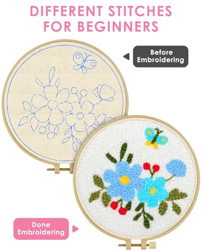 TINDTOP Punch Needle Embroidery Kits, Flowers Punch Needle Kits for Adults - color: Set A