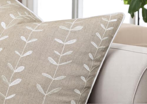 VAGMINE Embroidered Vine Leaf 18x18 Throw Pillow Cover, Natural - color: Natural-lollipop, size: 18" x 18" (Pack of 1)