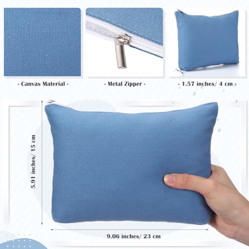 Reginary 10 Pcs Canvas Makeup Bags Bulk Blank Cosmetic Bags,Blue - color: Blue