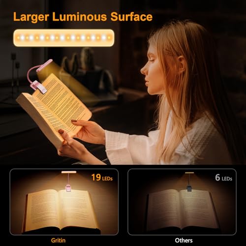 Gritin 19 LED Rechargeable Book Light for Reading in Bed - color: Pink