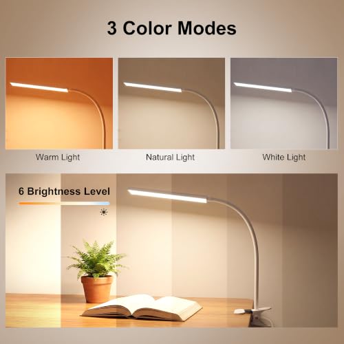 Vansuny Clip on LED Desk Lamp, Eye-Caring USB Reading Light for Home Office - color: White