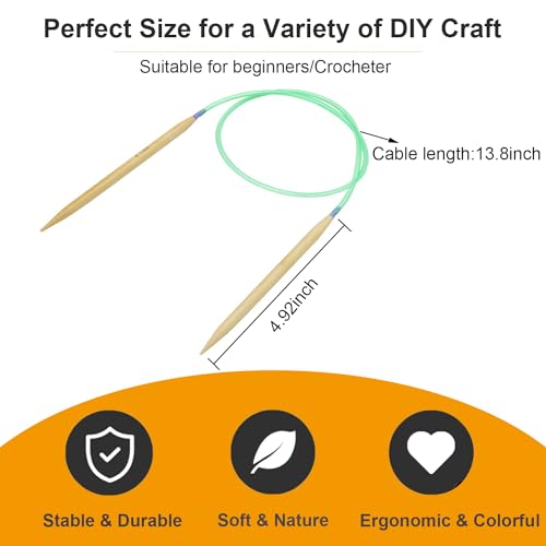 Mdoker 18 Pairs Bamboo Knitting Needles Set Circular Wooden Knitting Needles with Colorful Plastic Cable Size 2mm-10mm,Knitting Needle for DIY Craft(60cm/24inch) - size: 24inch