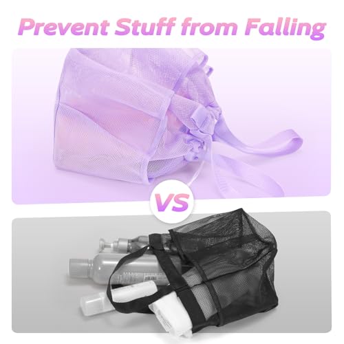 famichan Mesh Shower Caddy Portable with Drawstring, Dorm Room Essentials for College Students Girl & Boy, Larger Shower Bag for Camping,Swimming,Gym,Travel,Bathroom - Purple - color: PURPLE