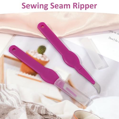 2pcs Sewing Seam Ripper with Plastic Cap, Curved Blade Soft Grip Handle, Thread Cutter for Sewing, Craft and Needlework