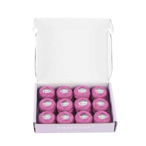 Rhapsody Pearl Cotton Thread Size 8 Crochet Thread Perle 12 Balls Set Hand Knitting, Embroidery, Sashiko, Cross-Stitch, Sewing, Needlepoint, DIY, Quilting (LT Plum, Col. 131) - color: LT Plum, Col. 131