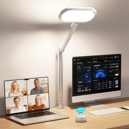 LitONES LED Desk Lamp with Clamp and Stepless Remote, Dual-Sided Soft Light - color: White