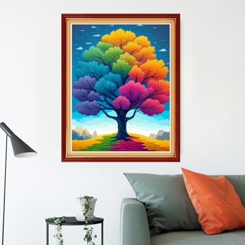 Redxing Stamped Cross Stitch Kits Embroidery kit for Beginners Adults Full Range of Embroidery Patterns Starter Kits DIY Printed Cross Stitch Kits Needlepoint Kits 11CT-Colorful Tree 16x20 inchs - color: Artskits01