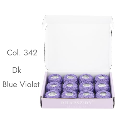 Rhapsody Pearl Cotton Thread Size 8 Crochet Thread Perle 12 Balls Set Hand Knitting, Embroidery, Sashiko, Cross-Stitch, Sewing, Needlepoint, DIY, Quilting (DK Blue Violet, Col. 342) - color: DK Blue Violet, Col. 342