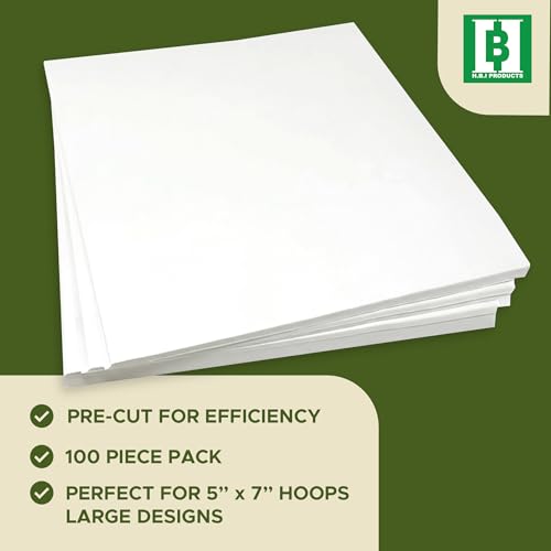 HBI Cut Away Embroidery Stabilizer Sheets, 10 x 12 in, 100 Pack - size: 10"x12" 100 Pcs 5x7 Hoops